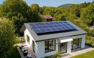 Un día soleado con paneles solares en una azotea