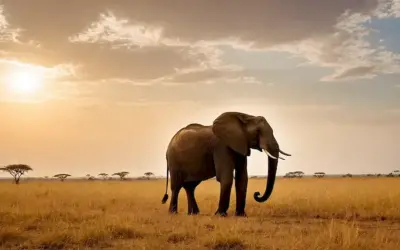 elefante africano silueta contra un telón de fondo de la sabana africana contra un cielo en forma de I