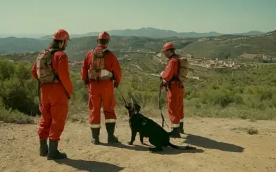 Un equipo de misión de rescate trabajando diligentemente para salvar animales abandonados