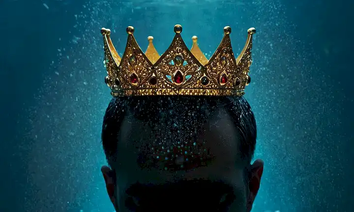 Silhouette de un hombre silueta usando una corona real sobre un fondo abstracto con gotitas de agua. El nombre del artista, Ivnan Alvarado, está incluido en letras más pequeñas dentro de una caja de texto más grande.