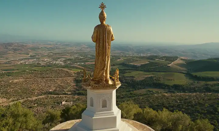 Estatua de San Ithamar con vistas a la campiña andaluza
