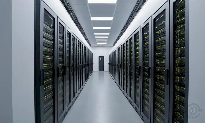 pasillos fríos, filas de servidores, pasillos de centros de datos, servidores en racks, equipos informáticos, salas de computadoras, paredes blancas o grises, iluminación fluorescente, alambres, cables, infraestructura de red, equipo informático, unidades de estantería de metal, caos organizado, arquitectura tecnológica, atmósfera futurista, entorno de alta tecnología