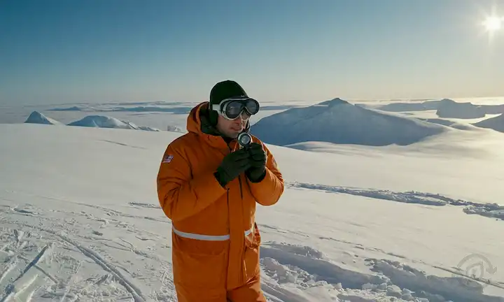 1980-era Atmosfera ártica, nubes de vórtex polares girantes, paisaje cubierto de nieve, estación de investigación, científicos en parkas y gafas, instrumentos de medición, pantallas de imágenes satelitales