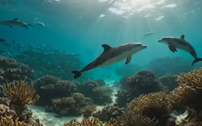 Paisaje oceánico 3D con arrecife de coral