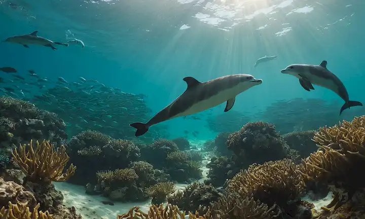 Paisaje oceánico 3D con arrecife de coral