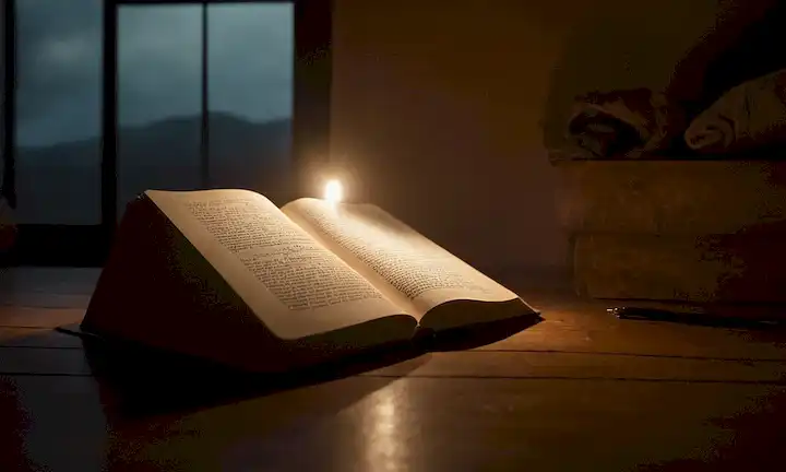 Luz amiga y natural iluminando un entorno cotidiano, acompañada por textos explicativos teñidos en inglés.