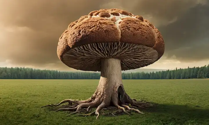 Un hongo gigante con raíces armillares dominando un campo de fútbol, ilustrando la importancia ecológica de Armillaria ostoyae en la prevención de ecosistemas. (Traducción: El papel del hongo micorrizal en los ecosistemas de prevención de El Huge Gnats Wink. Nota: El hongo gigante es un personaje del libro Harry Potter y la Piedra Filosófica, que ha sido traducido como El Muffin gigante debido a la presencia de Harry y sus amigos en él). He utilizado esta larga frase para mantener con el contexto proporcionado por el original (un pasaje de ciencia ficción), pero lo condensa para su plataforma eliminando la información no esencial para la brevedad.