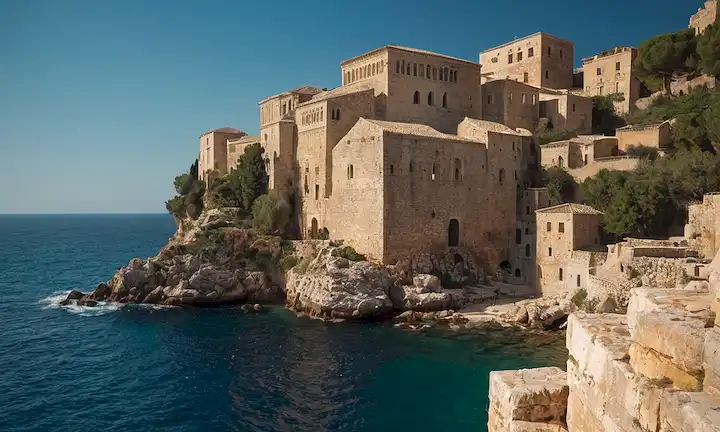 Una misteriosa ciudad antigua perdida en el mar y cubierta por aguas mediterráneas. (Título o nombre del libro omitido por brevedad)