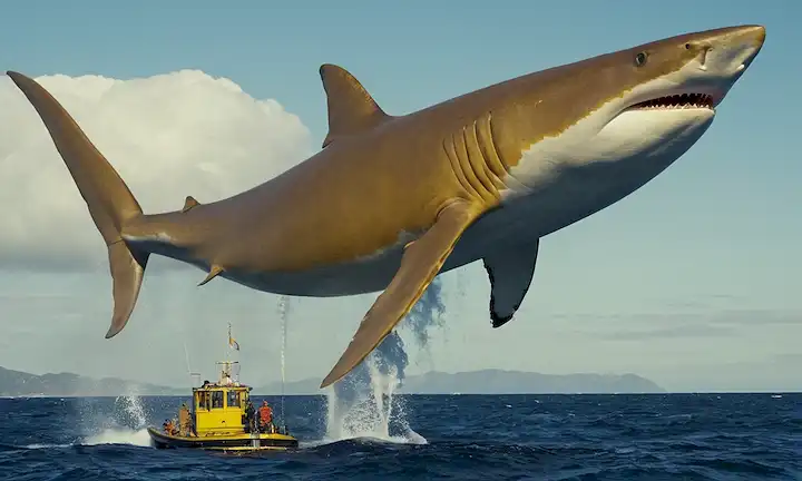 Un tiburón amarillo con el tamaño de una montaña en la literatura antigua. Un personaje discutiendo la inmensa entidad ficticia conocida como Blue Whale, Blue Giant o simplemente Big Blue, y su significado en narrativas míticas. Posiblemente destacando el impacto del folclore marino en la literatura moderna, esta frase indica que el tema es significativo para el mundo de la narración.