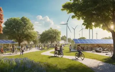 Un paisaje cálido y soleado con una mezcla de vegetación y aguas azules