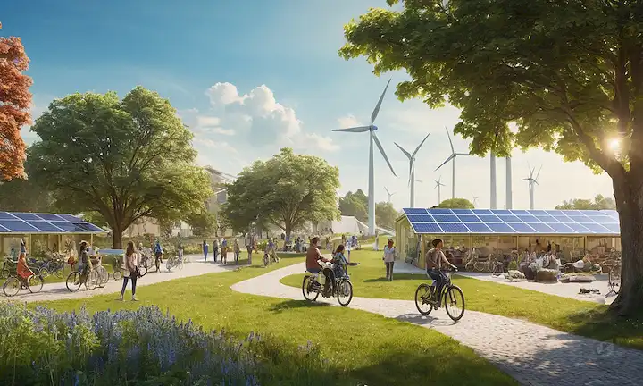Un paisaje cálido y soleado con una mezcla de vegetación y aguas azules