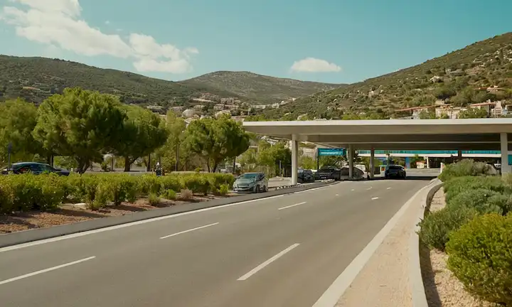 coches eléctricos, puntos de carga, carreteras, ciudades, mapas, España, paisajes urbanos, carreteras, espacios verdes, estacionamientos, garajes, arquitectura moderna, colores vibrantes, escenas diurnas, luz solar brillante