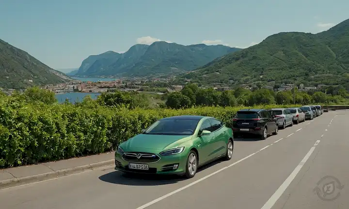 autos, puntos de carga, carreteras, zonas urbanas, mapas, paisajes urbanos, vehículos eléctricos, estaciones de carga, carreteras, aparcamientos, edificios, espacios verdes, montañas, valles, costas