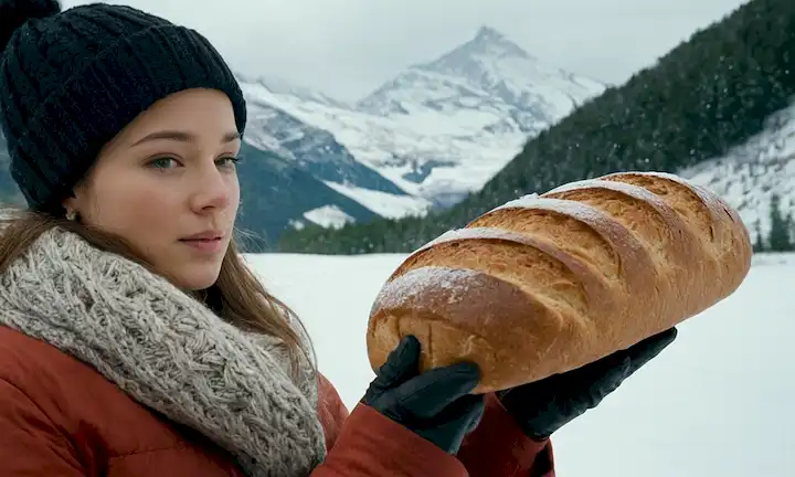 Una persona con ropa de temporada y rodeada de paisajes nevados, con hallazgos científicos presentados de manera clara. Por ejemplo: En verano: El olor del pan recién horneado y el frotamiento de las hojas; mientras que en invierno - el aroma pungente de la nieve deriva, revelando el conocimiento de las ciencias sobre el cambio estacional en el olor.