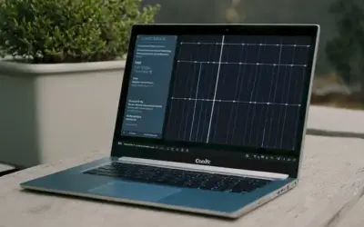 Laptop se ejecuta en varios paneles solares mientras que las instrucciones aparecen en pantalla. La ventana principal tendrá información sobre el proceso de instalación y consejos principiantes