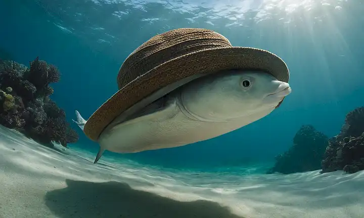 Una misteriosa criatura marina que lleva un sombrero con el título de un poema épico sobre el declive marítimo debido a los humanos. En todas las tapas para el énfasis.