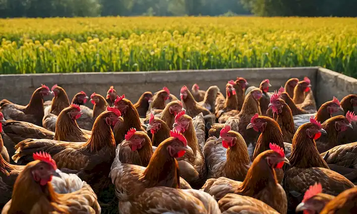 Un gráfico que ilustra la prohibición europea de la agricultura de aves de corral intensiva para 2027.