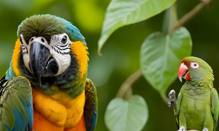 Un observador diligente metódicamente trazar el progreso de un filo cautivo reintroducido guacamaya, con esperanzas y aspiraciones irradiando hacia adelante. El texto se refiere al regreso sistemático de una especie después de enfrentar una disminución o extinción significativa debido a diversos factores como la pérdida de hábitat, la caza, etc., bajo la observación meticulosa y el monitoreo constante de expertos en el campo.