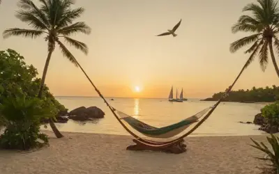Una serena isla tropical con vegetación exuberante