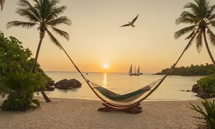 Una serena isla tropical con vegetación exuberante