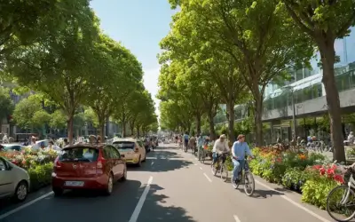 Paisaje urbano cubierto de vegetación
