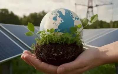 globo 3D con vegetación que brota de ella