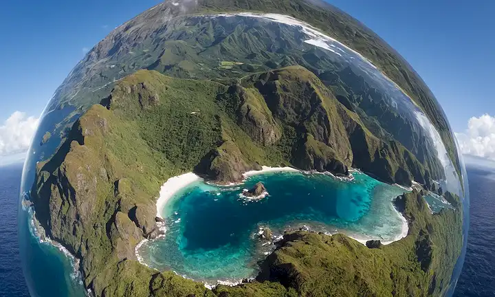 Globo con una imagen magnificada del ecosistema de las Islas Juan Fernández, simbolizando la conservación y la protección.