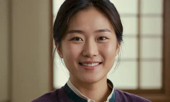 Persona con cabeza inclinada hacia arriba, posiblemente sonriendo. La superposición de texto en coreano incluye Jeong, seguido de ejemplos de Jeong (posiblemente un apodo o nombre) en la vida cotidiana (como las normas sociales), y La regla social coreana que te hará feliz y conectarás con el mundo traducido a la regla social coreana que te hará feliz y conectar con el mundo.