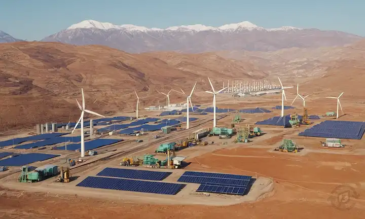 minas 3D, torres de almacenamiento de energía, paneles solares, turbinas de viento, coches eléctricos, teléfonos inteligentes, computadoras portátiles, maquinaria de fábrica, equipos mineros, camiones de mineral, montañas, desiertos, océanos, árboles, bosques, fábricas, infraestructura