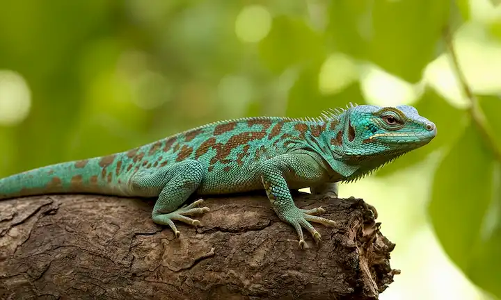 Lagarto con huellas de patas en un árbol. Guía para la propiedad legal y segura de mascotas exóticas, en español.
