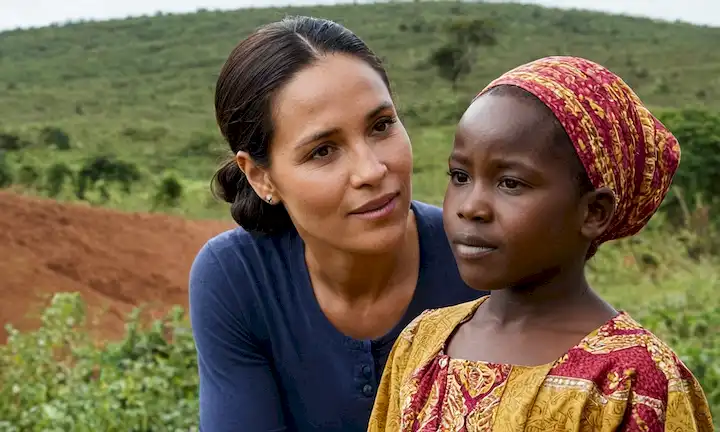 Una jovencita compartiendo un mensaje optimista con su madre frente a un escenario africano, con títulos como Esperanza y Familia. Esto es retratado como narrado por la protagonista de cuentos llamada María Galán. Proceso paso a paso:1. Consideré una breve conexión a la historia, que se dio, y elegí a María Galán, que significa el tema de discusión.2 Titulo Un mensaje de esperanza agregó mensaje para indicar su acerca de la entrega de un mensaje (texto).3. Incorporated la historia de una española en Uganda. La frase historia denota una historia o narrativa y Uganda establece antecedentes geográficos. 4 Tituló esto con otro mensaje Un.5. Hizo el título dinámico en inglés, por lo tanto apropiado para una plataforma en línea.6. Finalmente incluía nombres de personajes (Madre y niños) para traer este mensaje más vivo. Mi producto final mantiene así dos elementos clave: una referencia a figuras históricas, específicamente una mujer llamada María Galán; y también destaca la conexión entre la madre y sus hijos en Uganda a través del mensaje que comparten.
