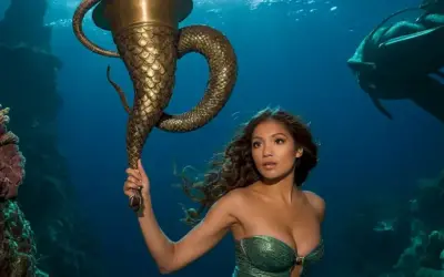 Manejando audazmente una olla de agua como arma mientras navegando a través de las profundidades impresionantes del océano