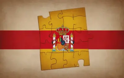 La bandera española cae en el fondo como un nombre de mujer aparece en rojo sobre ella. El índice de palabras Las mujeres