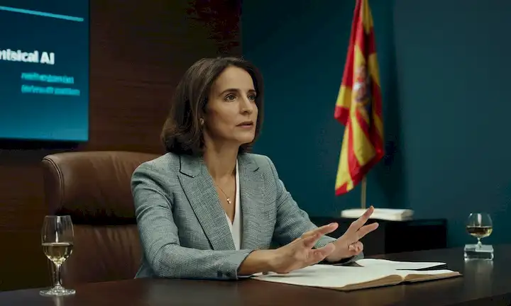 La Inteligencia Artificial (AI) Reforma jurídica que ha transformado la ley en un campo inteligente en España. A professional engaging in a discussion with concepts from AI and legal practice.