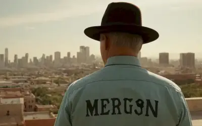 Una silueta de un anciano usando un sombrero de stetson con el nombre Miguel Sánchez Encinas grabado en su pecho