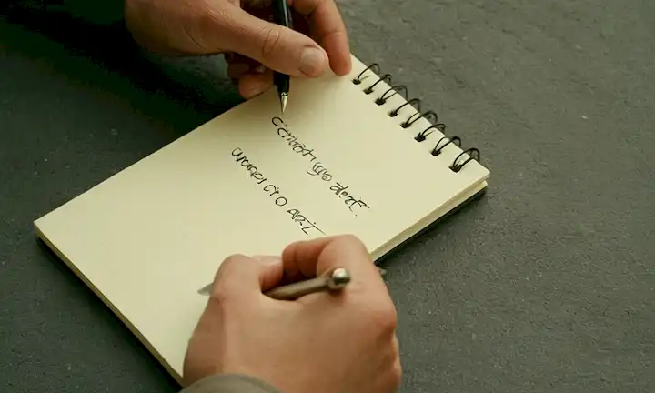 Artista de lenguaje de señas firmando en un portátil en blanco con una mano abierta. La frase está escrita en texto audaz. Conclusión de multas por orinar en la calle: ¿Cuánto pueden costar su actuación? en letras audaces, posiblemente sugiriendo multas o costos legales asociados con el acto.