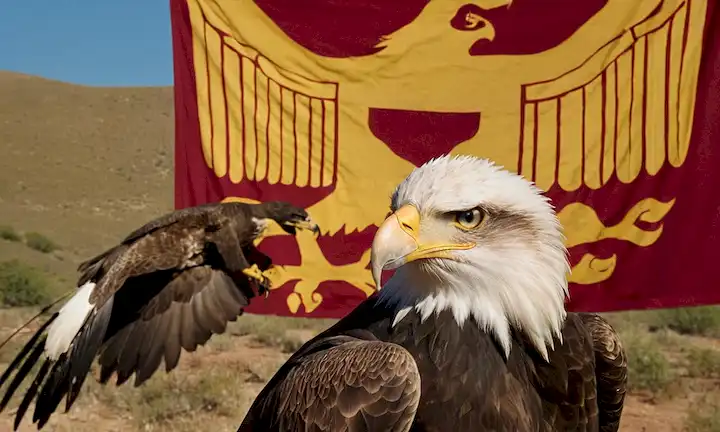 Sitio de campaña nacional de conservación de plumas de águila. Una fotografía de un águila con sus plumas exhibidas mientras un banner en el fondo anuncia Conservación, destacando los esfuerzos de captura ilegal para salvarlas como especies en peligro. Español.