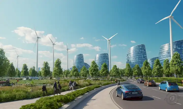 2050 paisaje urbano con vegetación