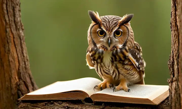 A través de las páginas dedicadas a la educación ambiental en un pequeño búho encaramado sobre una estructura de madera intrincada.