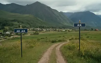Pueblo pequeño llamado Å con el nombre más corto del mundo se muestra orgullosamente en un cartel junto a su pintoresco paisaje. El texto se mostrará como Ak o Aak
