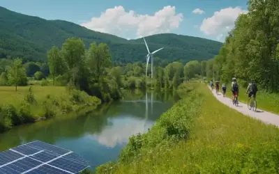 Paisaje verde con paneles solares