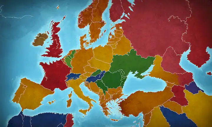 Un gráfico superpuesto en un mapa de Europa destacando las tasas de pobreza y la desigualdad.