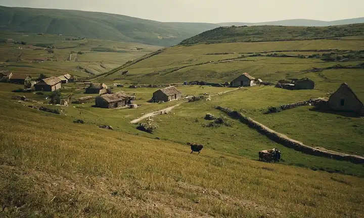 Un paisaje desolado representando fotográficamente a los países más pobres de Europa, destacando la pobreza y la desigualdad.