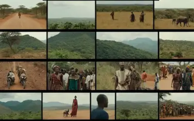 Collage of African film scenes showcasing diverse landscapes and cultures.