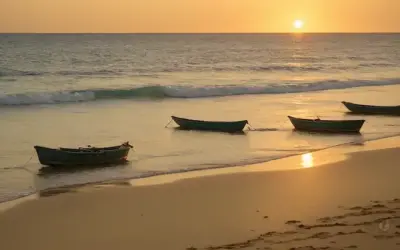 Pescadores barcos al amanecer o al atardecer