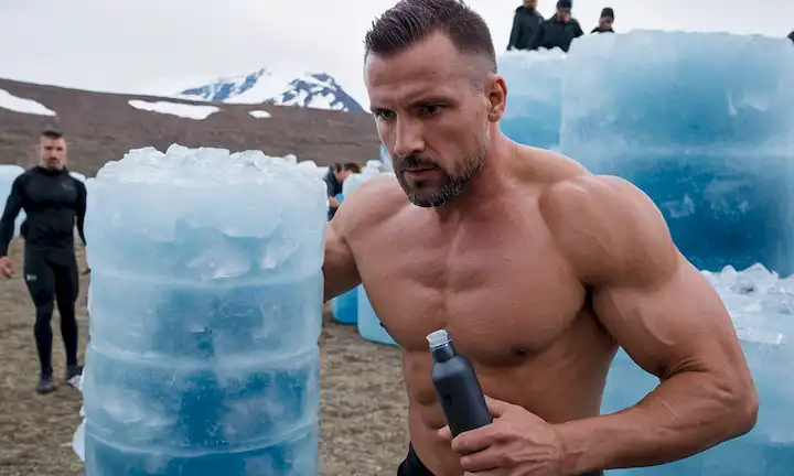 Entrenamiento del hombre en entrenamiento de resistencia al aire libre usando tanques de hielo y proteínas. La AFP: Una lección sobre la resiliencia y la adaptación de la vida en El Pez Hielo: Adaptación Antártica y el Maravilloso De La Proteína Anticongelante.