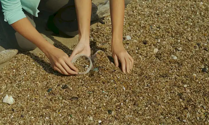 Los ciudadanos que participan en la limpieza de la playa con pellets reutilizables que abordan cuestiones de contaminación en zonas costeras como las de Galicia y Asturias, haciendo hincapié en un esfuerzo global para preservar la vida marina.