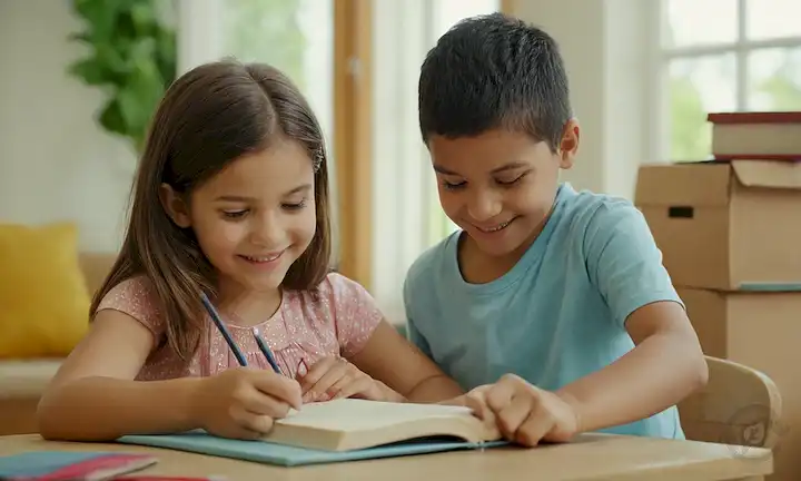 2 niños, diferentes antecedentes económicos, hogares, jardines, escuelas, oportunidades, juguetes, libros, ropa, caras sonrientes