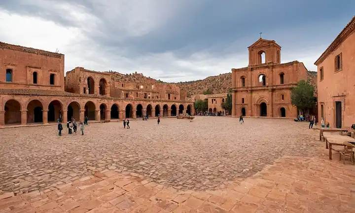 Una antigua plaza de la ciudad llena de historia y energía de actuaciones de música folclore en la ciudad de Belchite. El texto se refiere a un libro que habla de los aspectos históricos, misteriosos y energéticos del canto popular en Belchite. La versión dada es intencionalmente breve para una búsqueda o descripción de la imagen, omitiendo muchos detalles para encajar dentro de una línea.