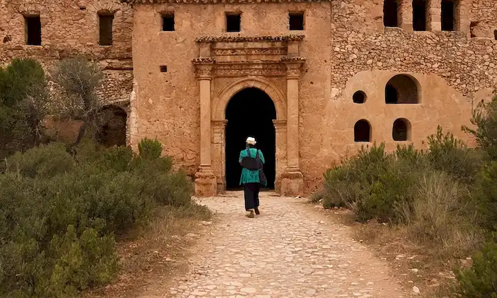 Una persona caminando a través de un pueblo medieval muy iluminado adornado con detalles culturales acompañados por los sonidos de la música y el folklore. El texto parece referirse a un libro que se sumerge profundamente en los hitos culturales, mitos y misterios incrustados en el Pueblo llamado Belchite situado más allá de Ruinas. Tales narrativas ofrecen ricas ideas para las personas interesadas en la historia y la cultura. Esto se deriva de mi comprensión e interpretación de la descripción de libros proporcionada por el autor. Aquí encontrará breves descripciones para cada elemento: 1. Título del libro - Más Allá de las Ruinas: Belchite como Un Espacio de Reflexión de Psicofonías en Belchite: Leyendas y Misterios del Pueblo Viejo;2 Pueblo vivo - Belchite; 3 Monumentos culturales y misterios - Leyendas y Misterios del Pueblo Viejo. 4 Insights into history and culture - Espacio de Reflexión de Psicofonías.5 Sonidos de folclore - de Psicofonías en Belchite.6 Antecedentes contextuales - en Belchite. Recuerde que cada descripción es altamente condensada, proporcionando la esencia o los elementos clave de los contenidos presentados.